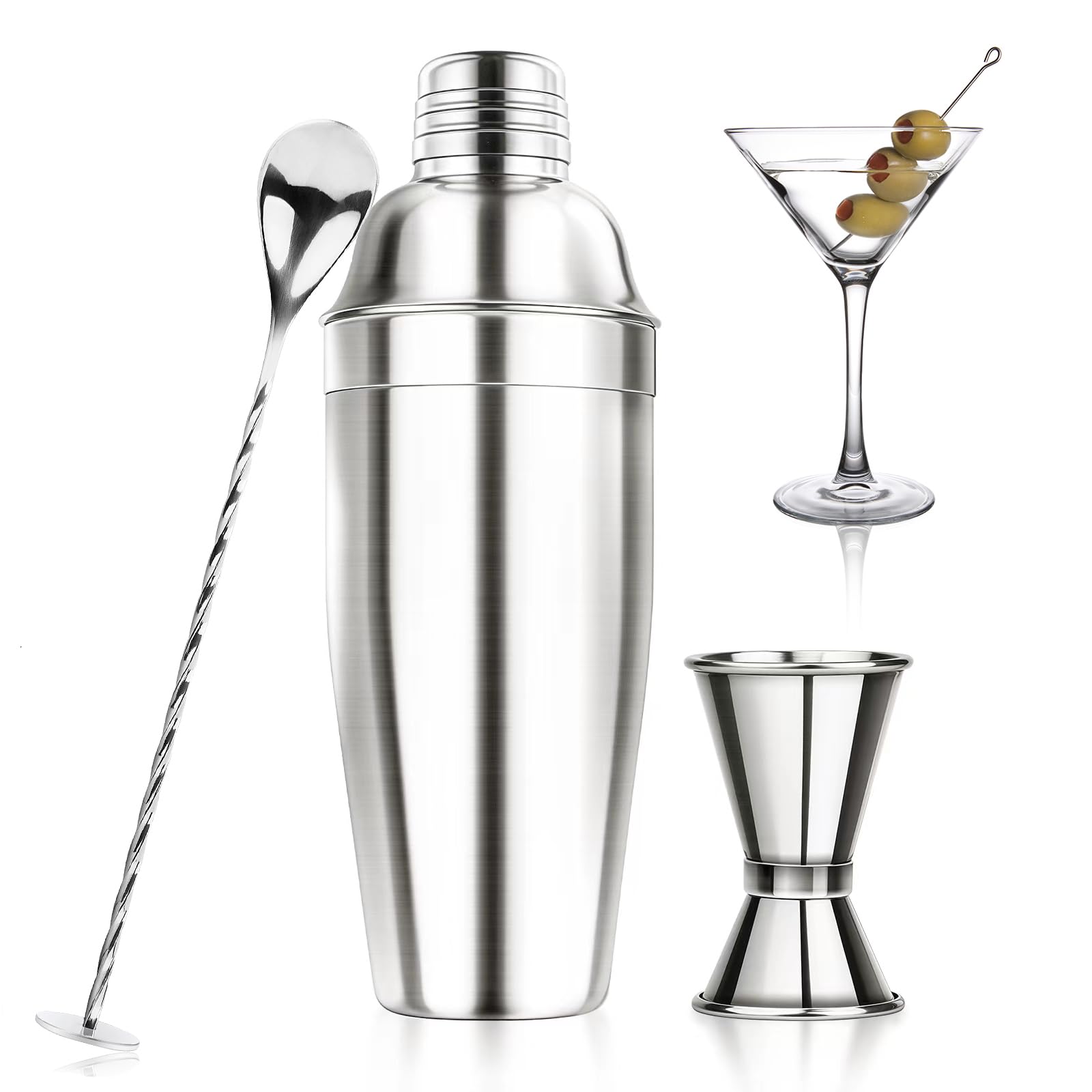 Ohtomber 24OZ Cocktail Shaker Set - Stainless Steel Bartender Kit with Strainer, Jigger, and Mixing Spoon for Beginners