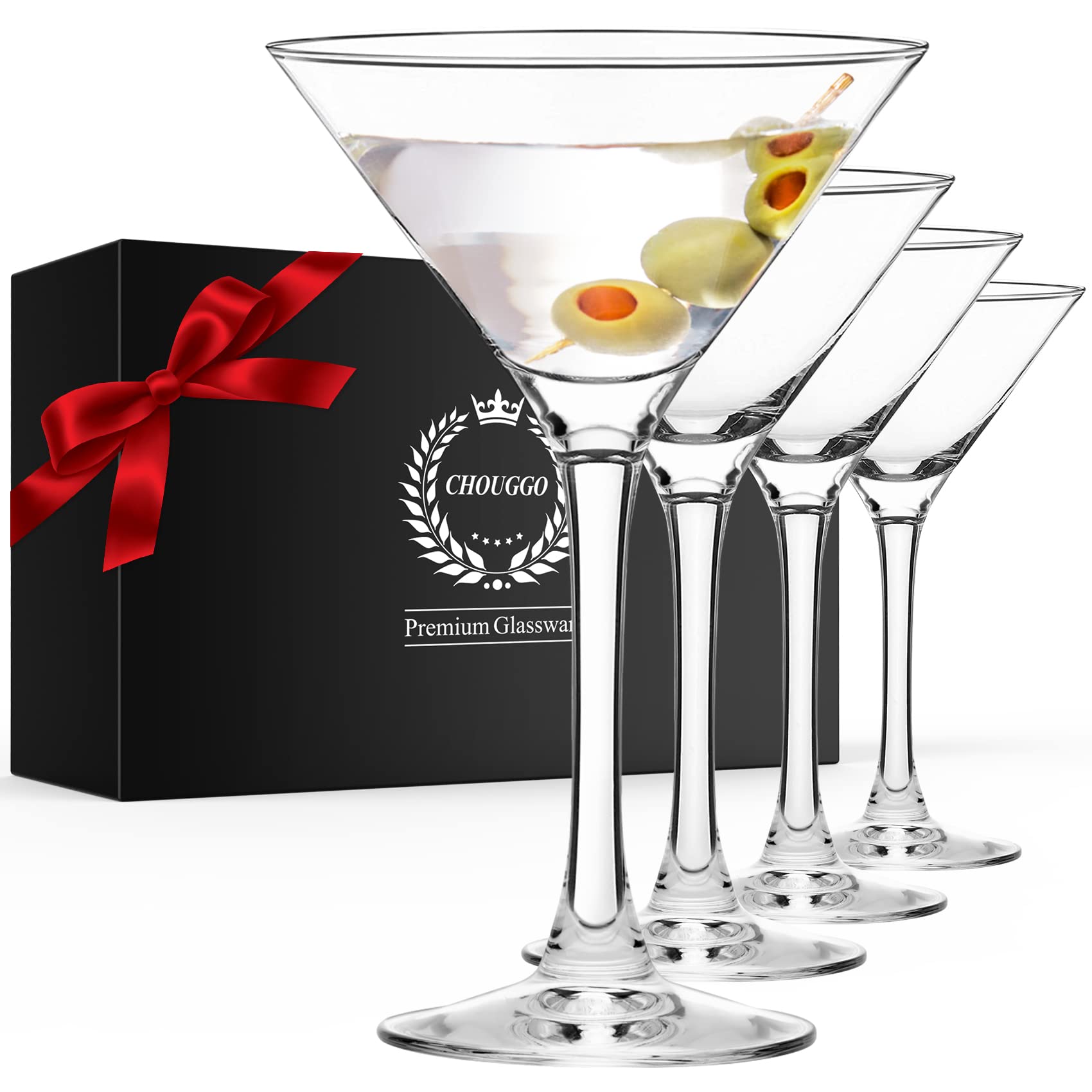 Chouggo Martini Glasses Set of 4 Clear Hand Blown Premium Crystal Cocktail Glasses for Bar Martini Cosmopolitan Manhatta