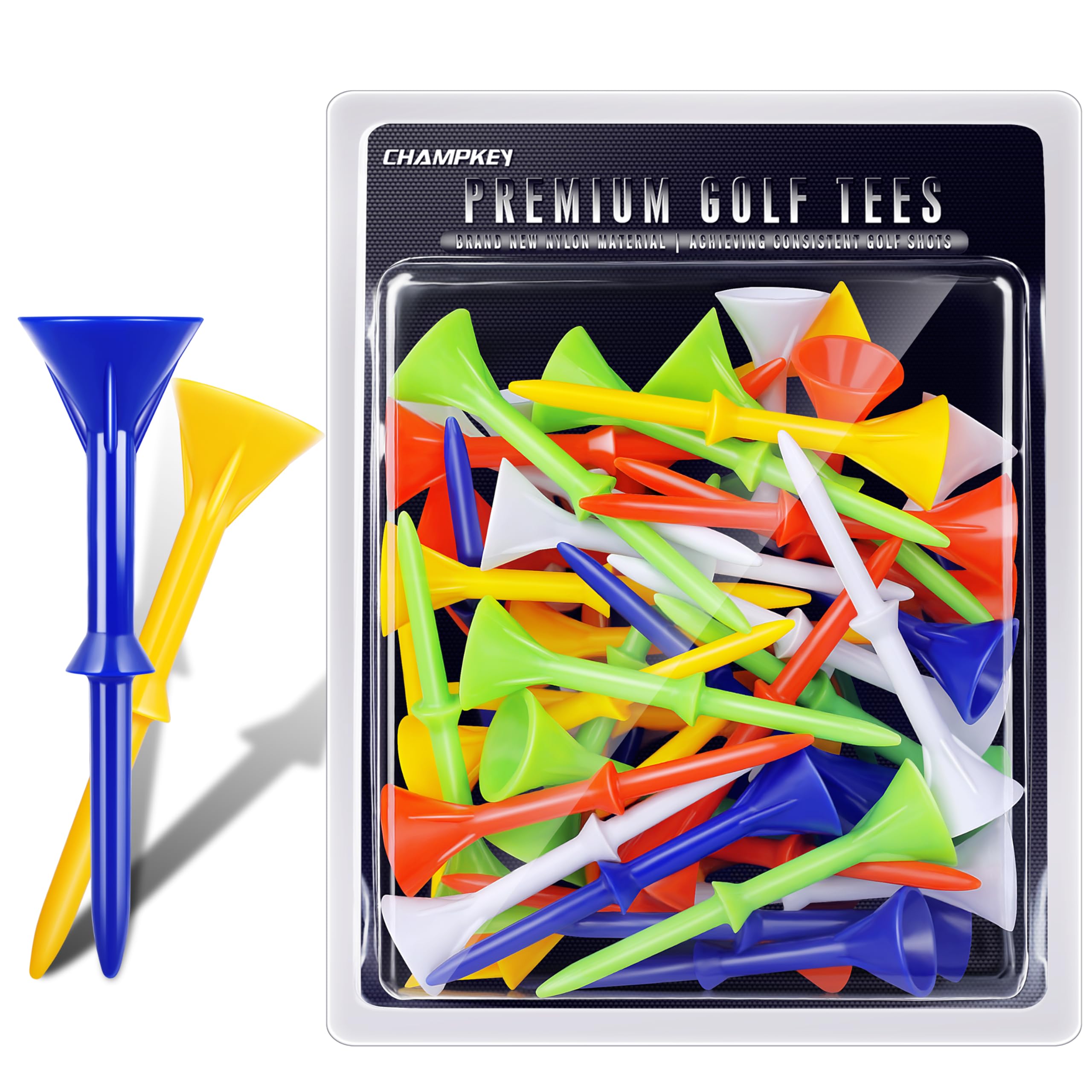 CHAMPKEY 3-1/4" Premium Plastic Golf Tees for Men and Women | Excellent Durability and Stability Tees | Golf Course and 